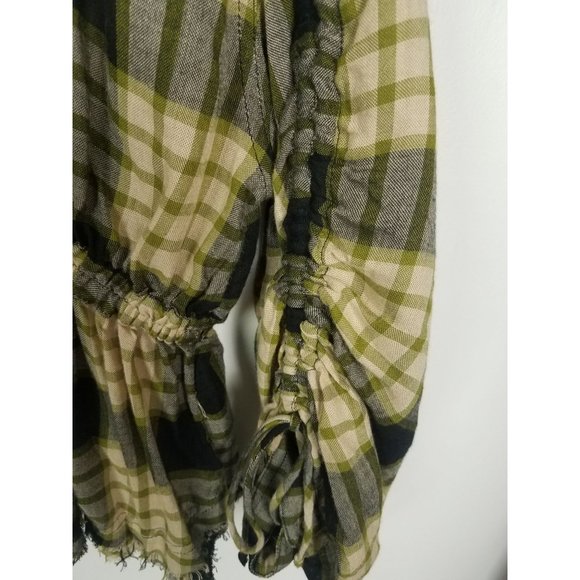 Free People We the Free Sz. S Pacific Dawn Top Wool Blend Green Plaid Top - Picture 6 of 10